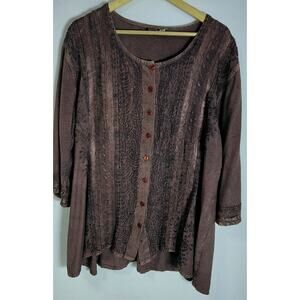 Lapogee Solid 3/4 Sleeve Brown Button-Up Top see measurements